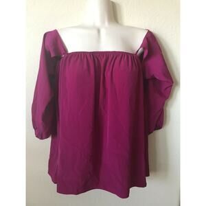Lovely Day Magenta Boho 3/4 Peasant Sleeve Off The Shoulder Blouse Top Size S